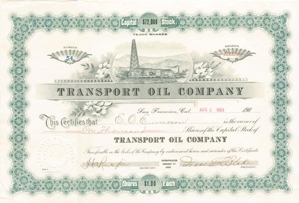 Transport Oil Co. - Stock Certificate